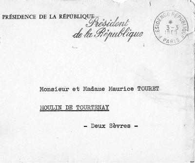 Lettre Presidence de la Republque General De Gaulle