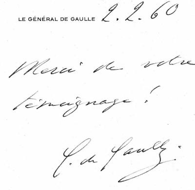 Lettre manuscrite Presidence de la Republque General De Gaulle
